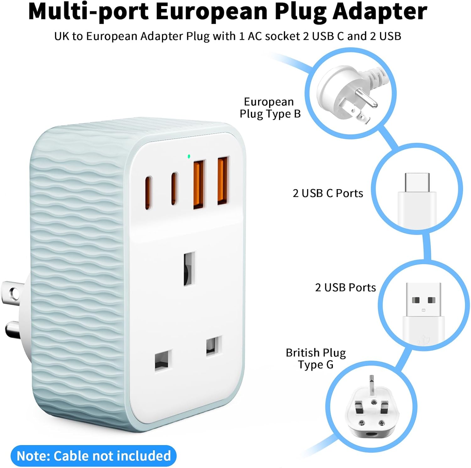 Detalle de UK to US plug adaptor 5 in 1 with USB