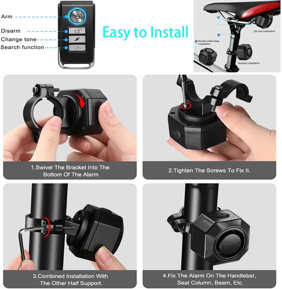 Detalle de Bike Alarm with Remote for Bikes and Scooters (110dB, USB-C Rechargeable, IP65)