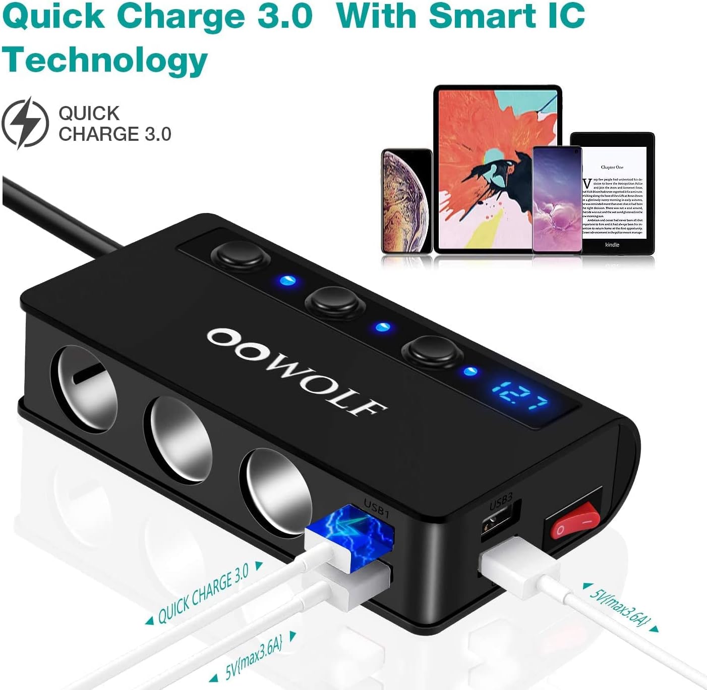 Thumbnail 1 de OOWOLF Quick Charge 3.0 Car Power Splitter 180W