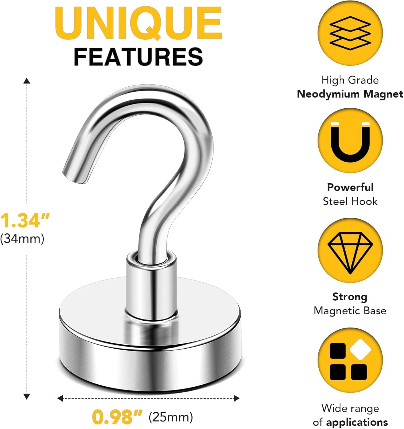 Thumbnail 1 de DIYMAG Magnetic Hooks, 12-Pack, 85 lb Vertical Capacity, Neodymium