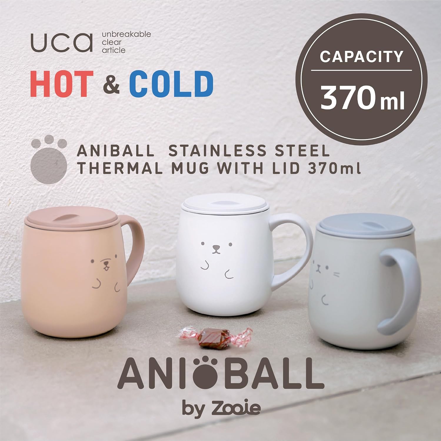 Detalle 2 de シービージャパン ANIBALL ネコボール ステンレスマグ 370ml スライド式フタ付き