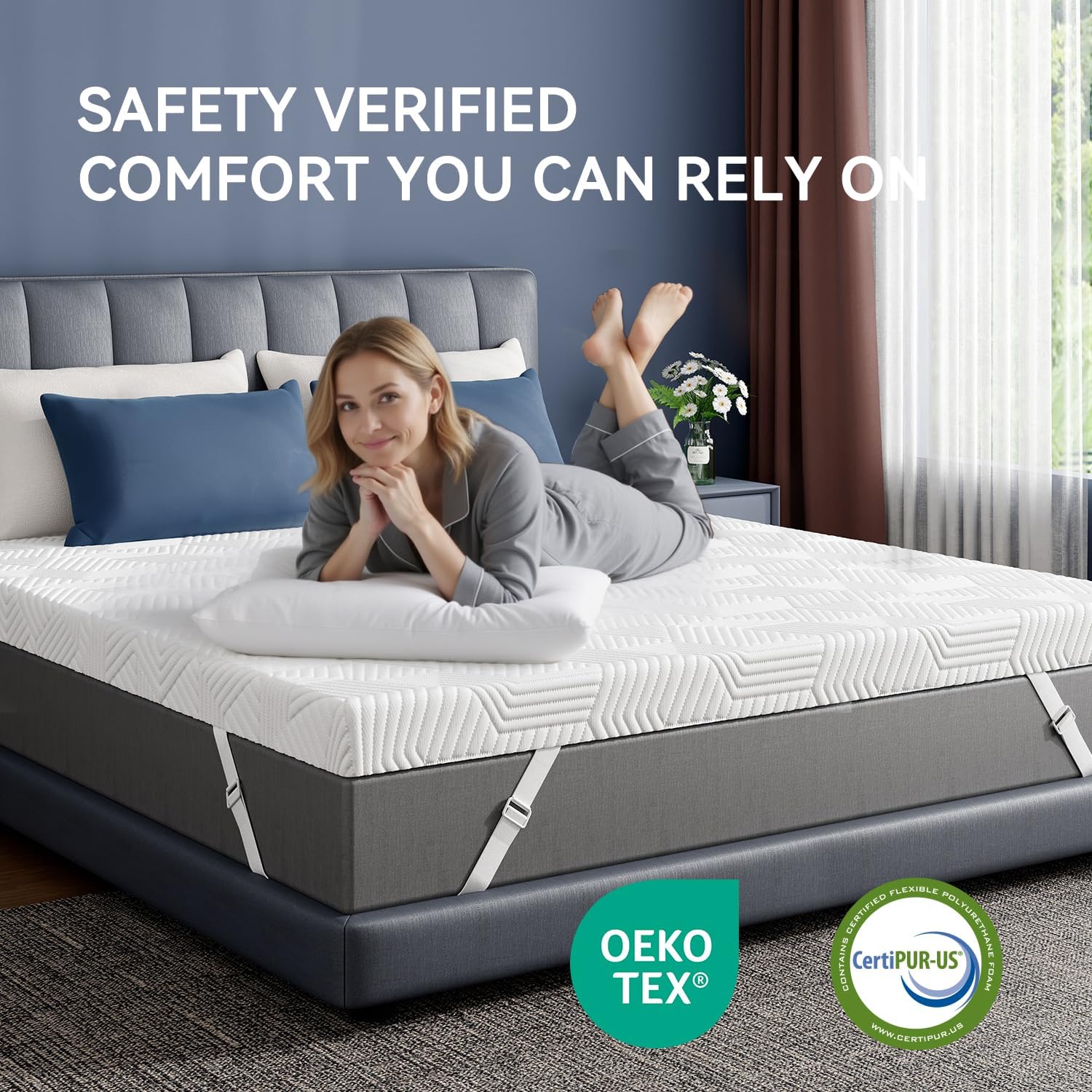 Thumbnail 6 de ELEMUSE 4 Inch Gel Memory Foam Mattress Topper (Queen) with Pressure Relief, Non-Slip Cover, CertiPUR-US