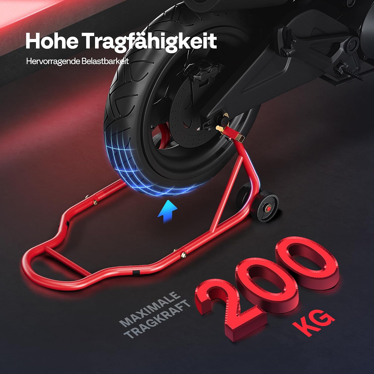 Detalle de SPECSTAR Motorradständer hinten Set (200 kg) mit verstellbaren Stützen für Suzuki, Yamaha, Honda & Kawasaki – rot