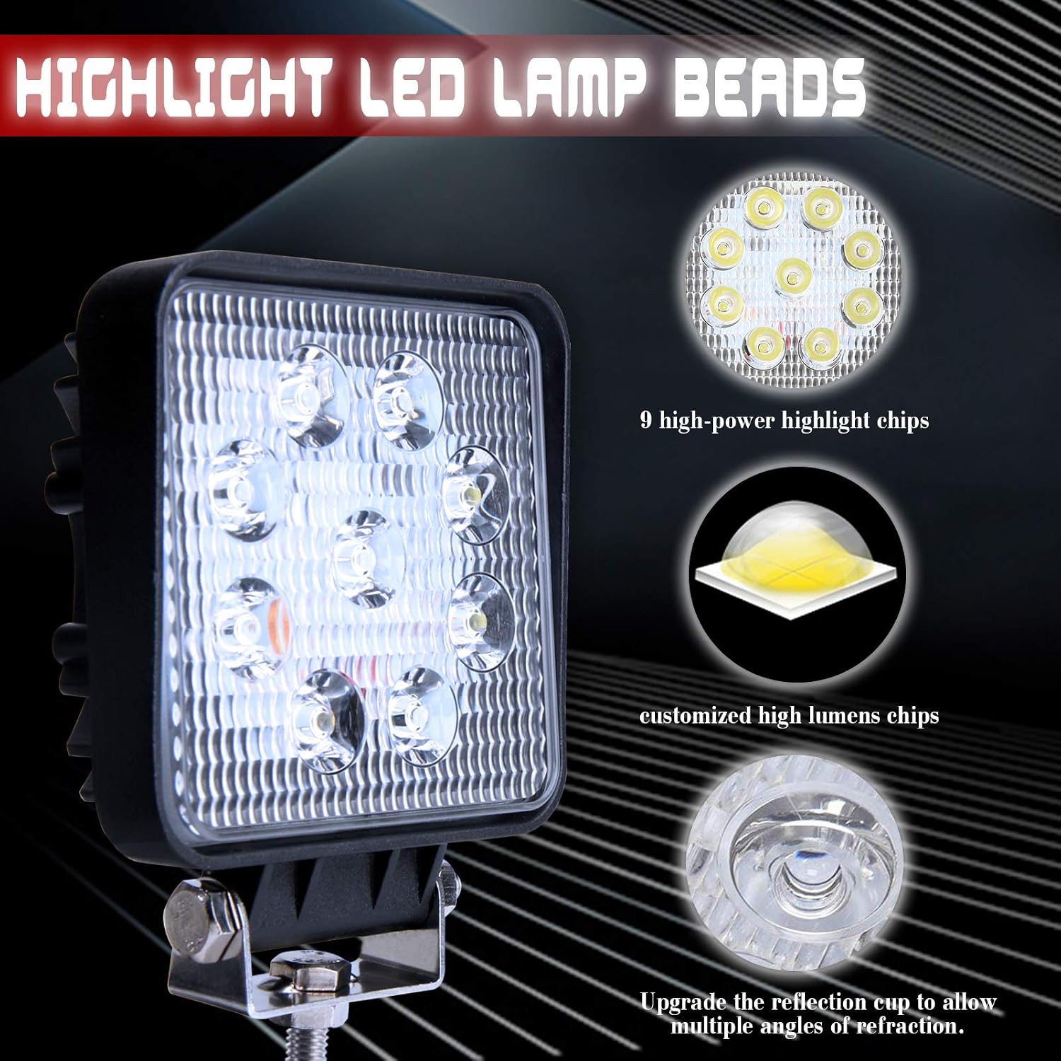 Thumbnail 1 de 27W LED Work Light Square Flood Beam – 12V/24V Off‑Road Driving Lamp (1 Pack)