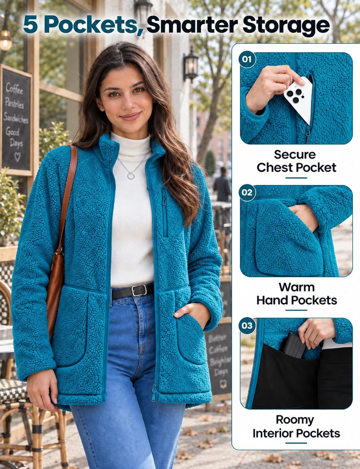 Detalle 1 de Baleaf Women's Long Fleece Jacket, 100% Polyester