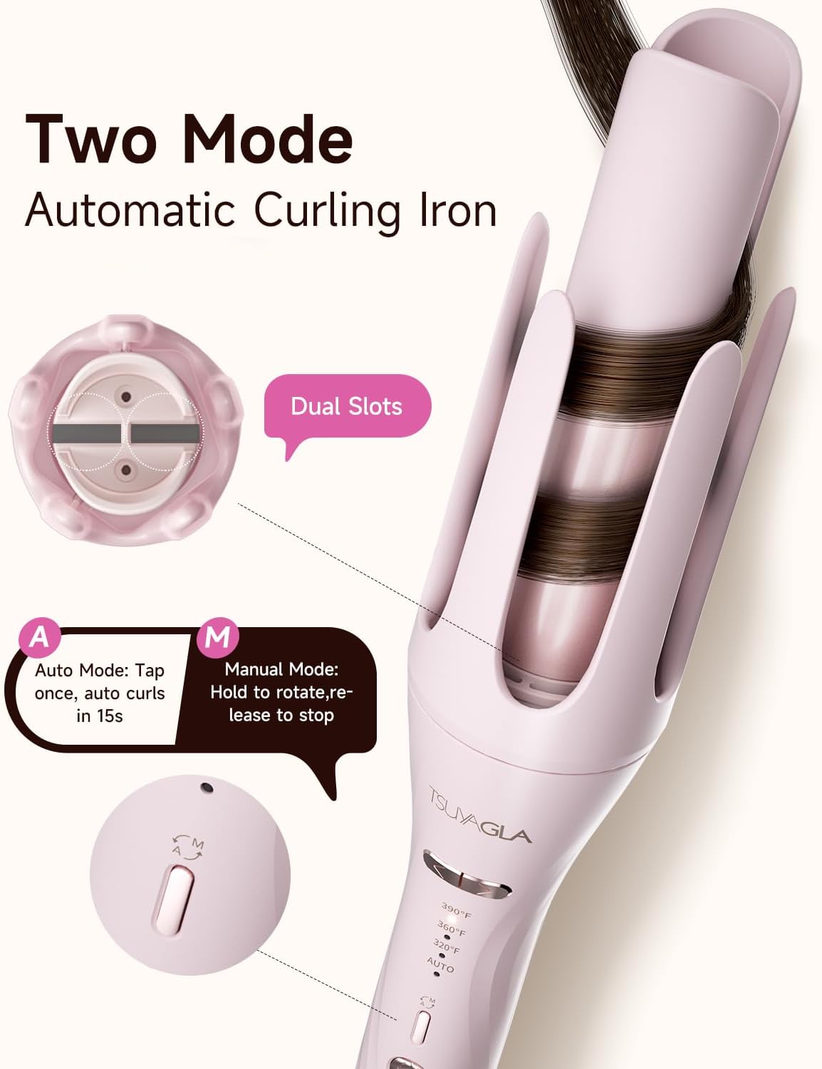 Thumbnail 6 de 5 in 1 Auto Curling Iron Set with Interchangeable Barrels – 1", 1.25", 1.5" Wand, Crimper & Straightening Brush (Pink)