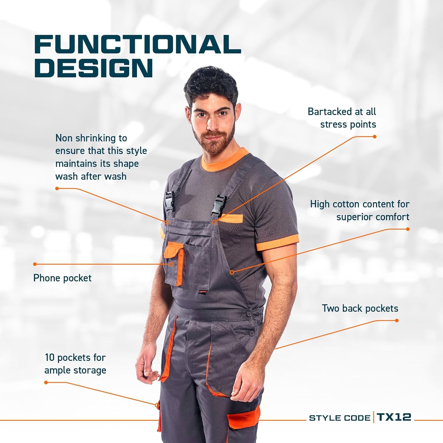 Thumbnail 1 de Portwest TX12 Texo Contrast Bib and Brace Overalls for Men