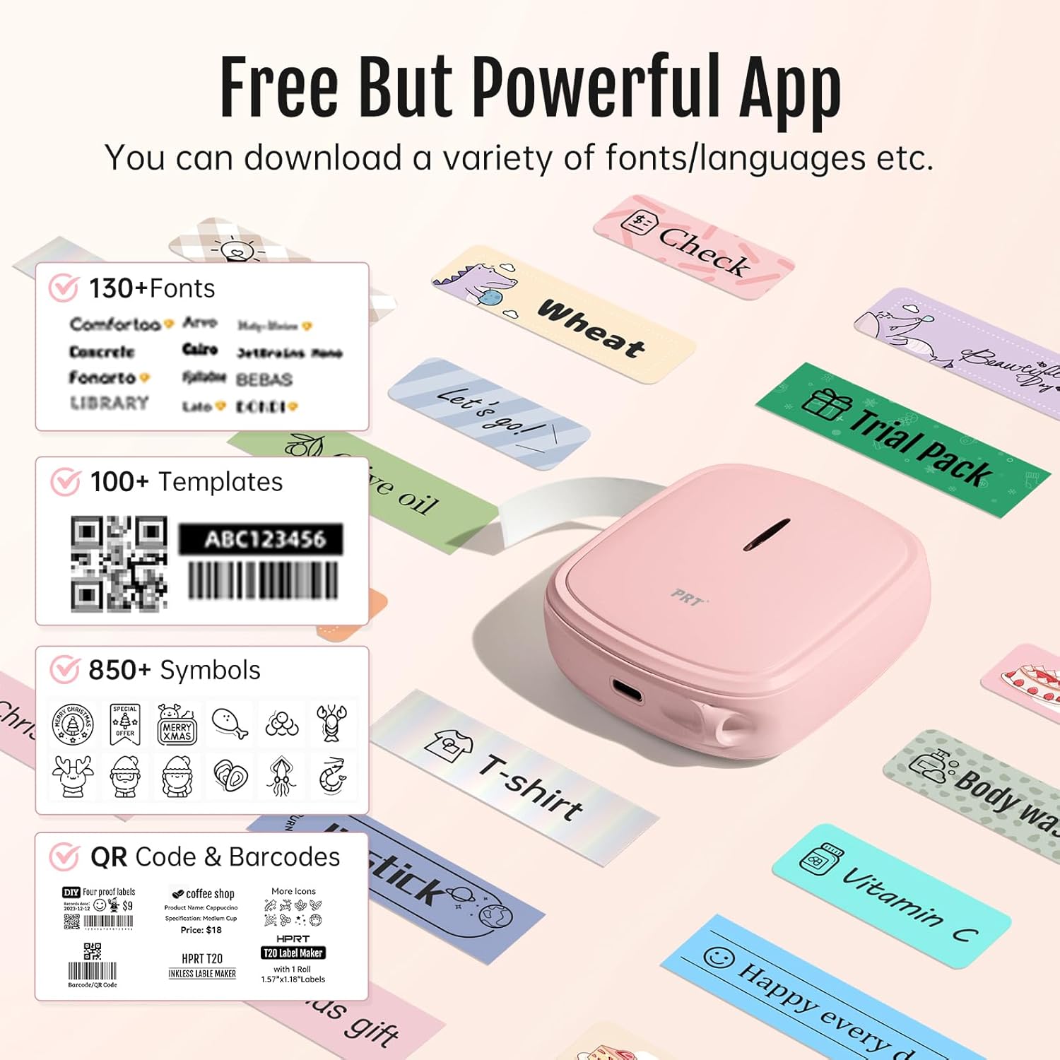 Thumbnail 2 de PRT Mini Etichettatrice Portatile con Bluetooth e ricarica (rosa) per etichette adesive