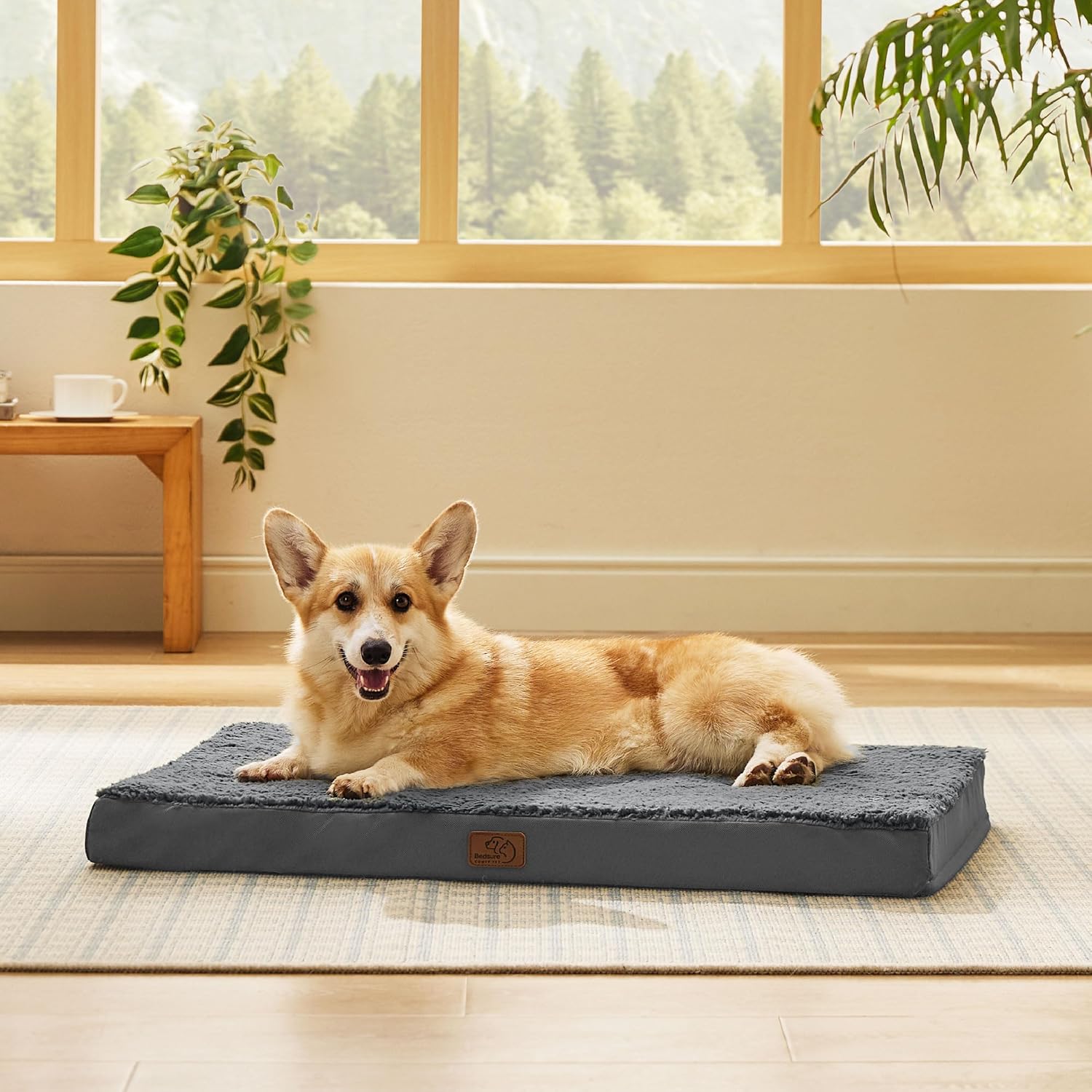 Detalle 2 de Bedsure Medium Dog Bed Washable – Orthopedic Egg Crate Foam with Removable Sherpa Cover (Grey) 76x51x7.6 cm