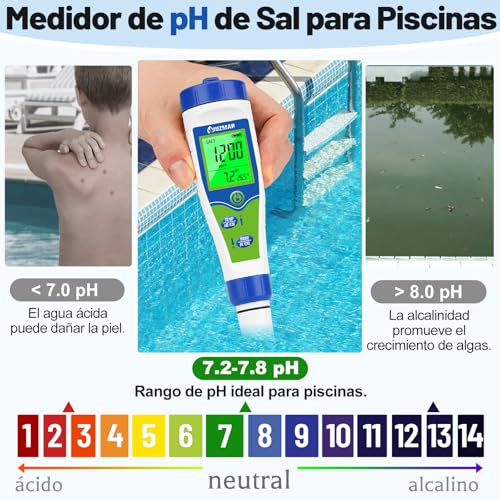 Detalle de UIUZMAR Medidor 5 en 1 de pH, Salinidad, TDS, CE y Temperatura para Piscinas, Acuarios y Spas