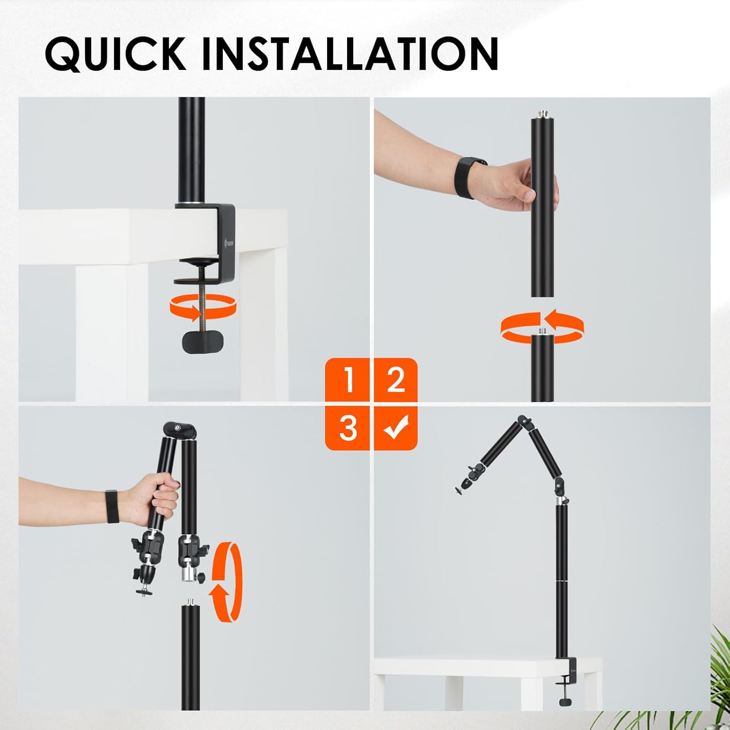 Thumbnail 6 de TARION Overhead-Stativ für Kamera & Ringlicht – Tisch-Klemmstativ mit flexiblem Gelenkarm und 3/8-Zoll Gewinde