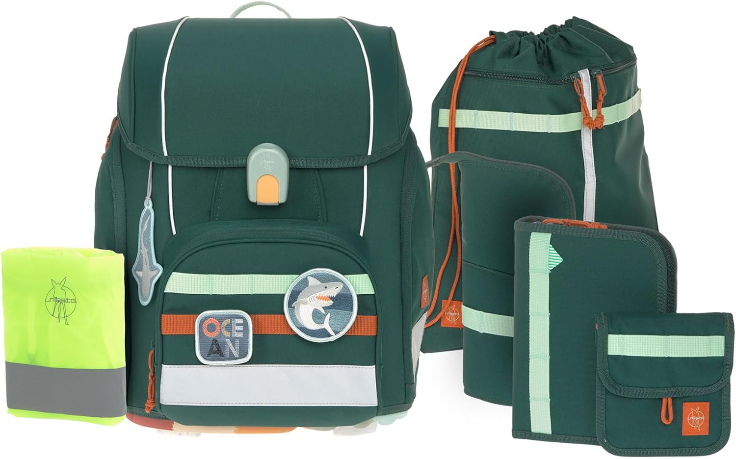 Detalle de LÄSSIG 7-teiliges Schulranzen-Set Boxy Unique Dark Green Ocean Edition