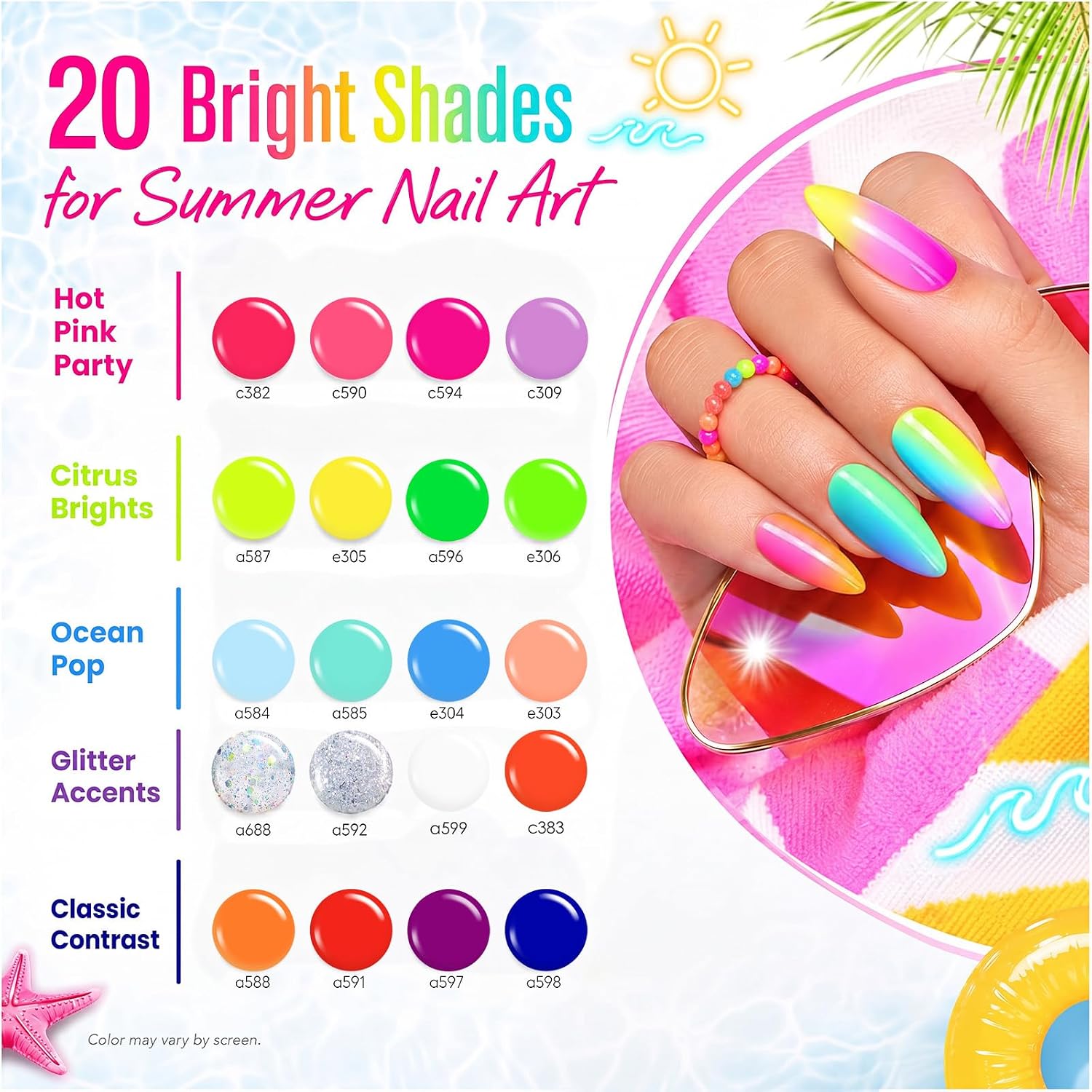 Detalle 2 de beetles Neon Gel Nail Polish Set (20 Colors) with Base & Top Coats
