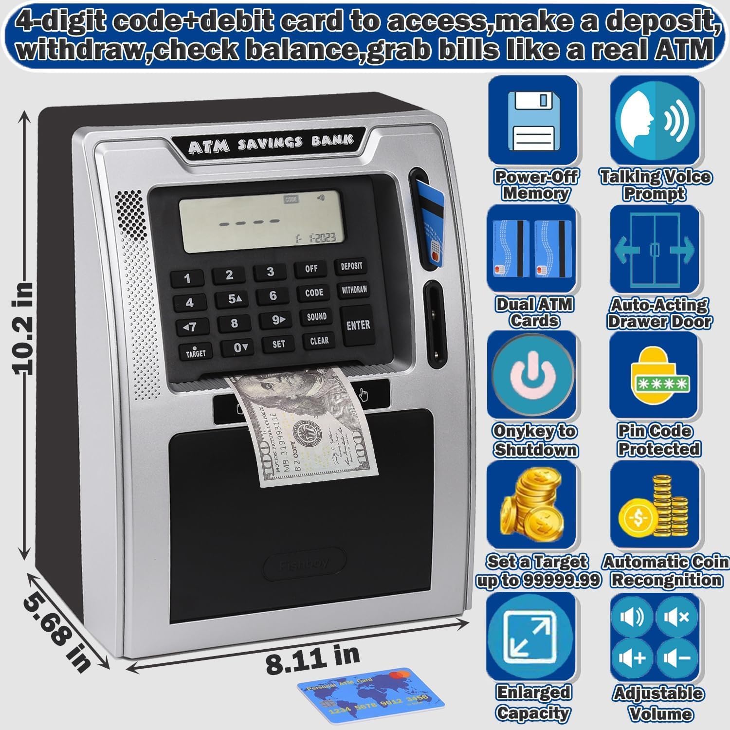 Detalle de Talking ATM Piggy Bank for Kids with Dual Debit Cards and Coin Recognition