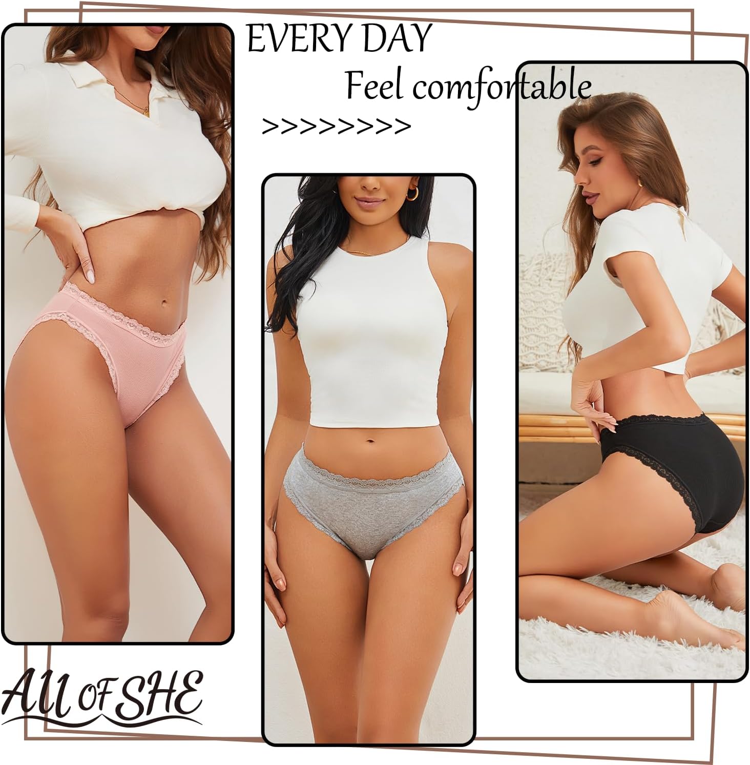 Thumbnail 1 de ALL OF SHE Mutande Donna in Cotone con Pizzo, confezione da 5 slip (taglie S-2XL)