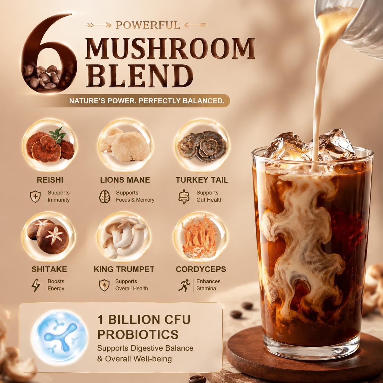 Detalle 2 de Bunkell Mushroom Coffee Creamer with Six Mushrooms, Probiotics and Vanilla