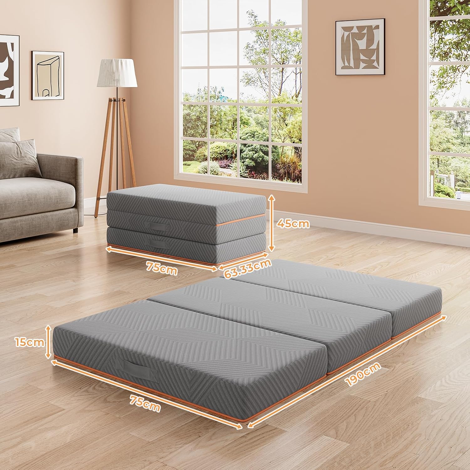 Detalle de Vesgantti Folding Mattress Small Single 75x190cm – 15cm Gel Memory Foam Tri-fold