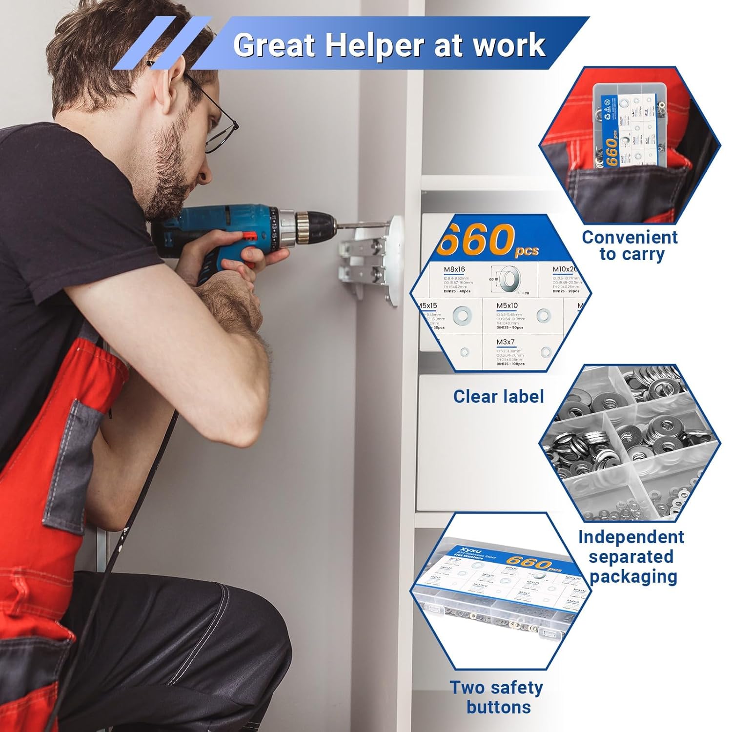 Thumbnail 6 de Xyxu 660pcs Stainless Steel Washers