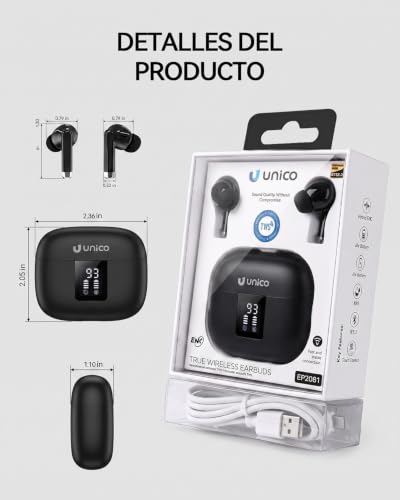 Thumbnail 7 de Unico Auriculares Inalámbricos Bluetooth 5.3 con pantalla LED, 4 micrófonos ENC y autonomía de 50 h
