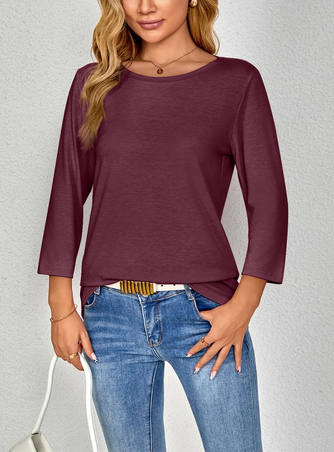 Detalle de Airmood damesblouse met 3/4-mouwen, losse pasvorm en ronde hals