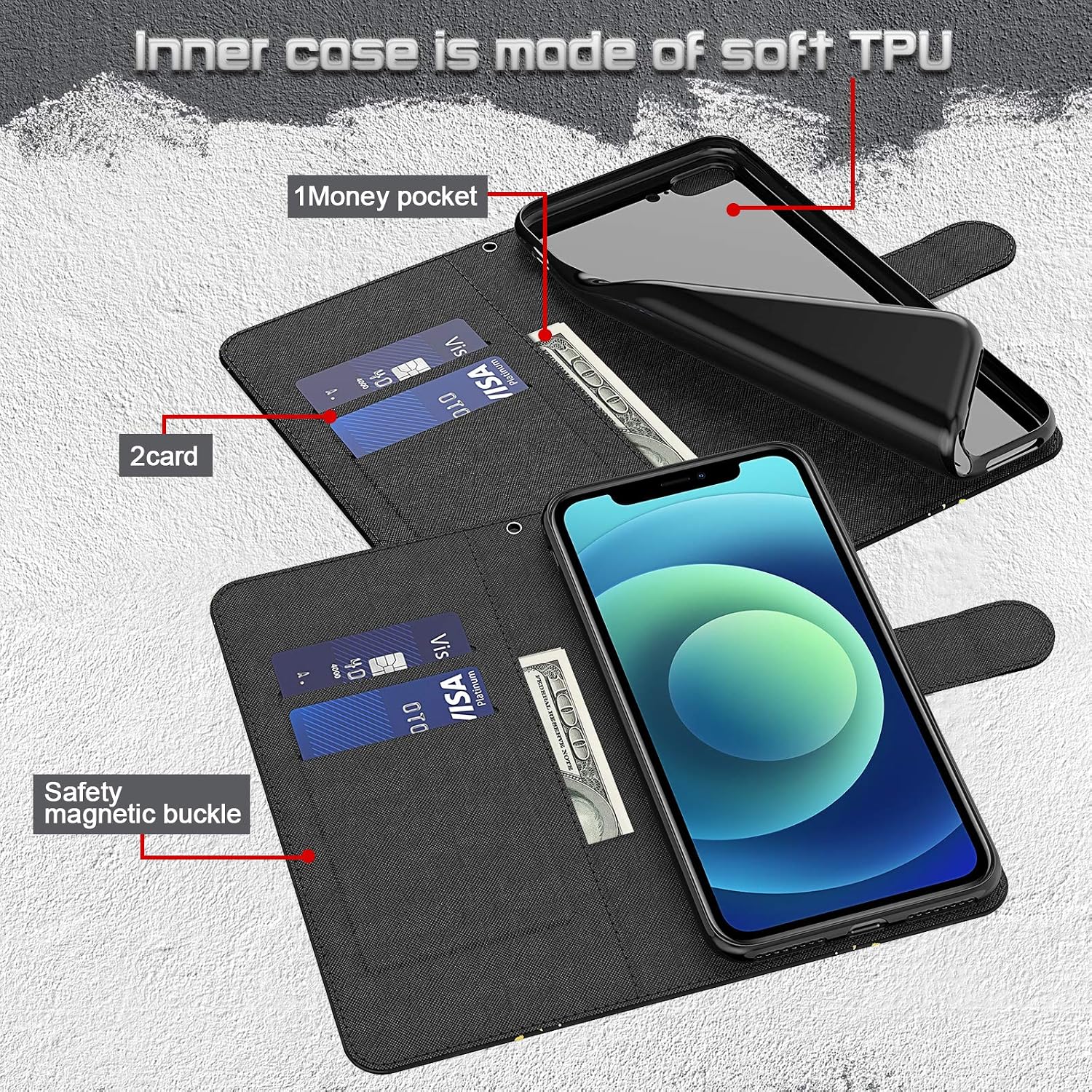 Detalle 2 de GLANDOTU Lederhülle Samsung Galaxy A15 Wallet