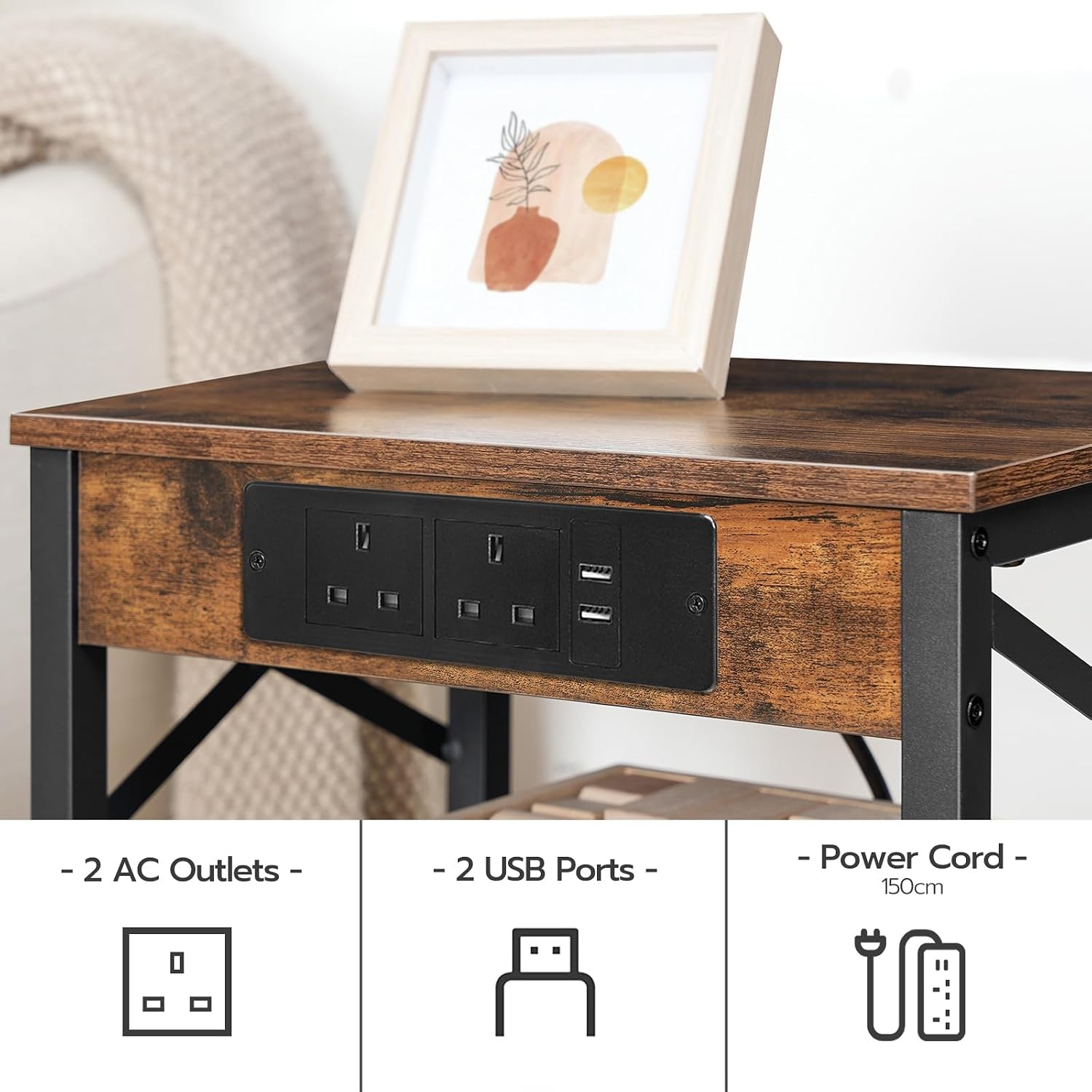 Thumbnail 5 de HOOBRO Wooden Bedside Table with Charging Station (EBF138KBZ01)