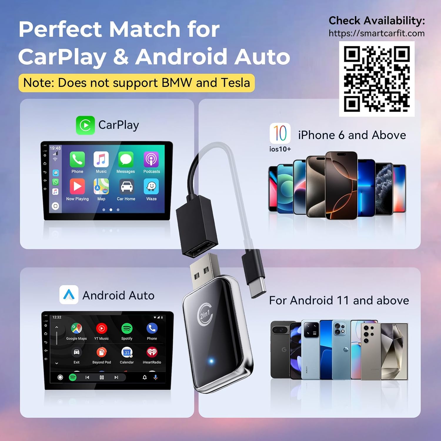 Thumbnail 4 de Wireless CarPlay Adapter for iPhone (and Android Auto) — Convert Wired CarPlay to Wireless, Plug and Play Mini Dongle (Silver)