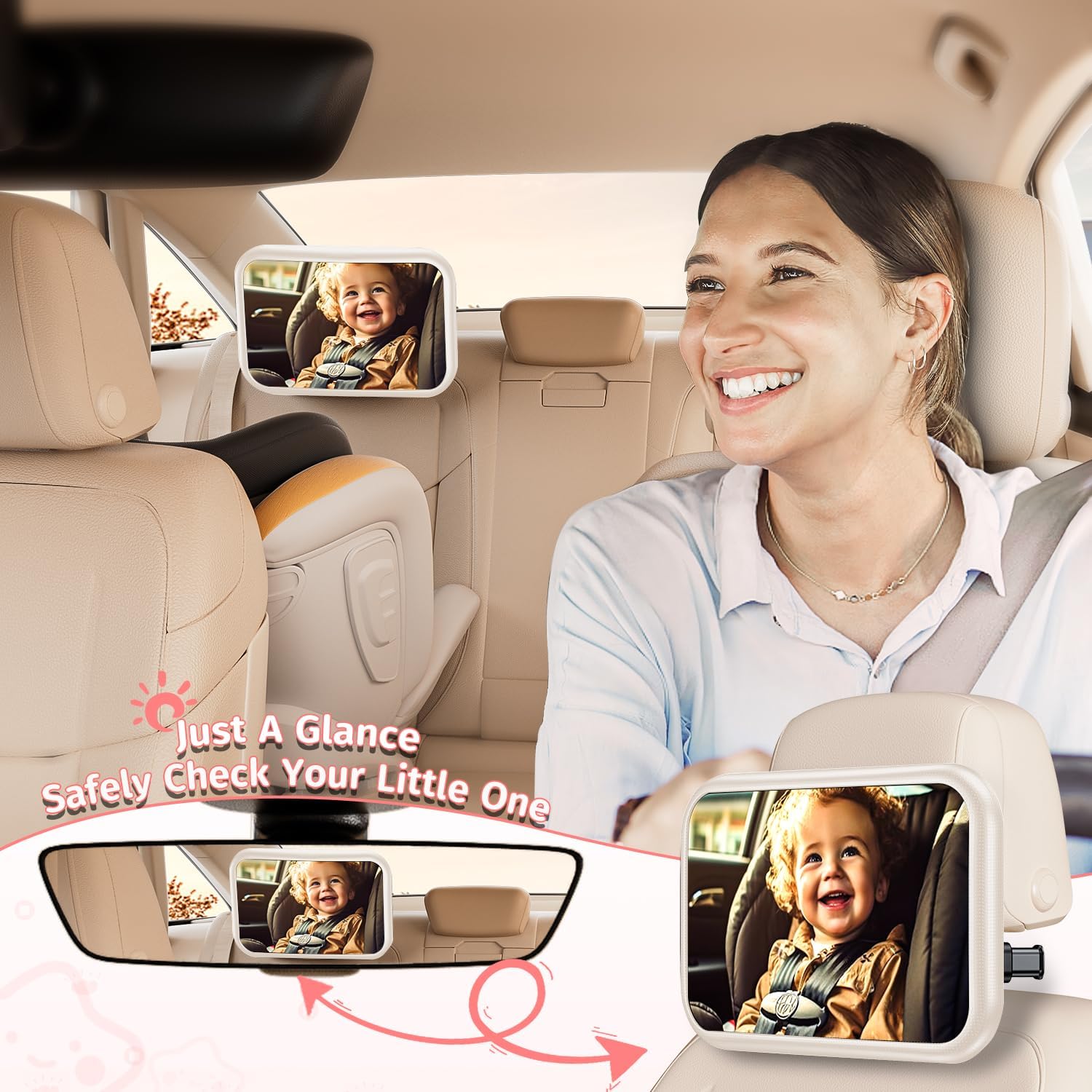 Thumbnail 1 de Mirrorsafe Baby Car Mirror for Rear-Facing Car Seats (White) – 360° Rotation, Shatterproof View