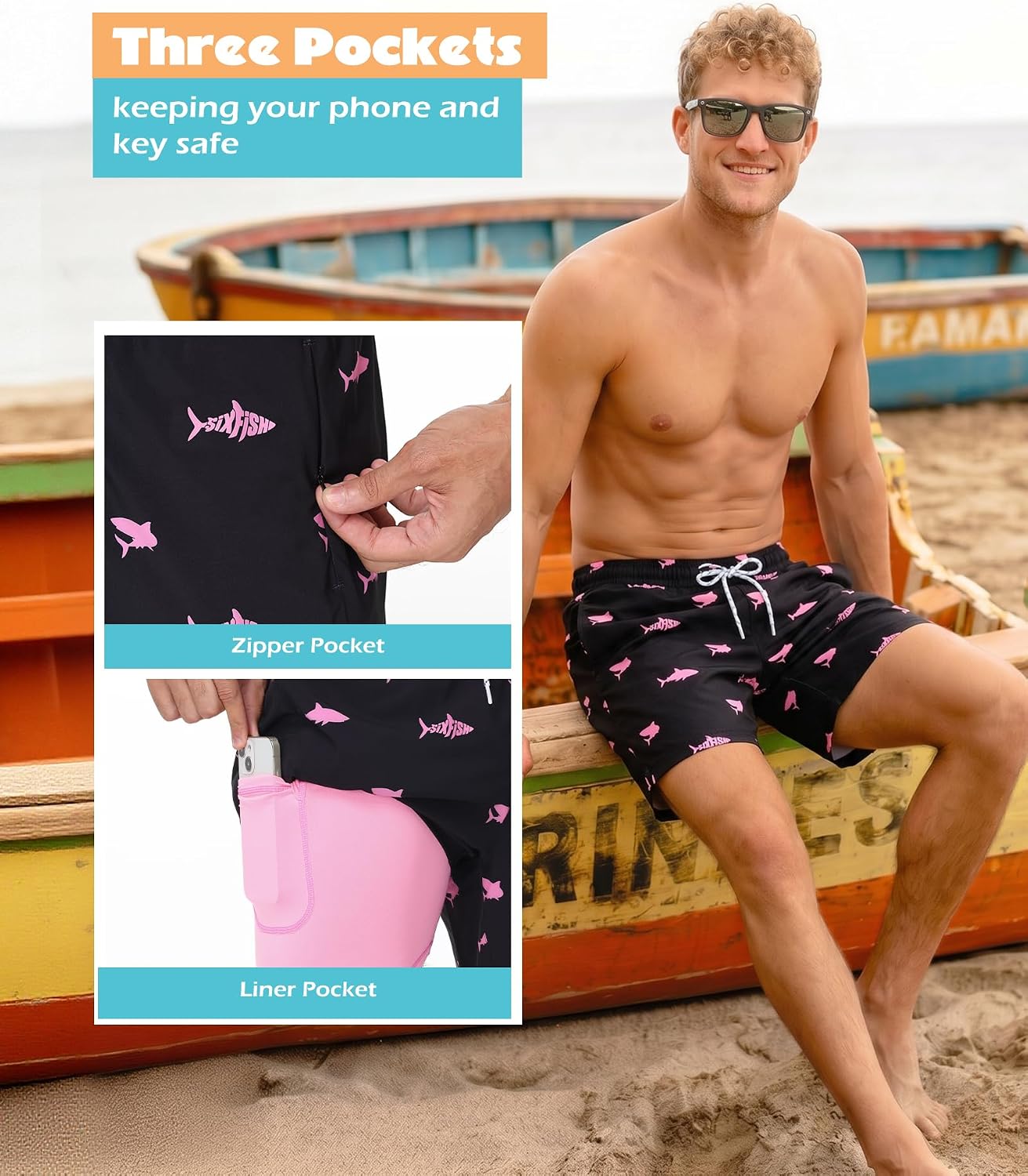 Detalle de Sixfish Men's Swim Trunks 5-Inch