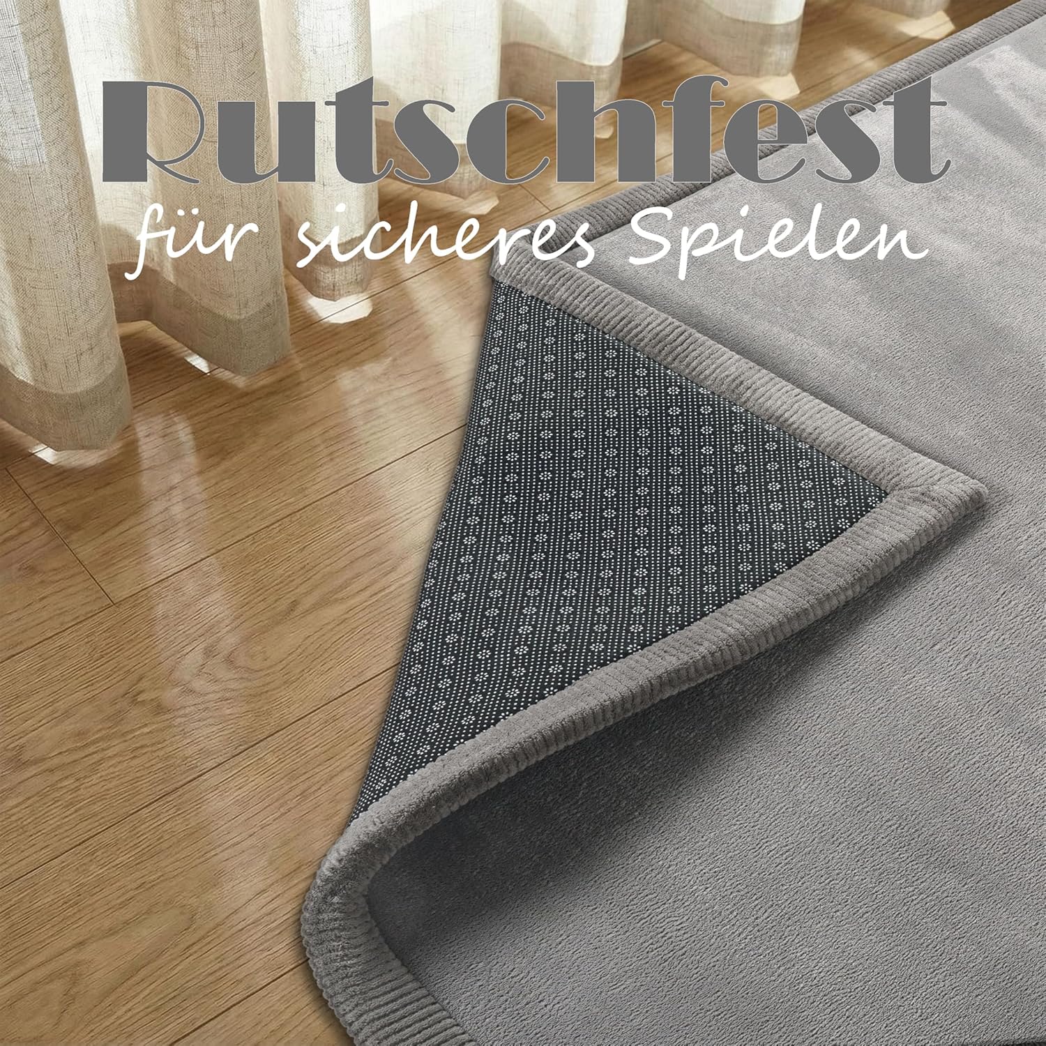 Detalle de Paco Home Rund-Teppich Kinderzimmer 160 cm in Grau – weiche Krabbeldecke für Baby & Spielbereich