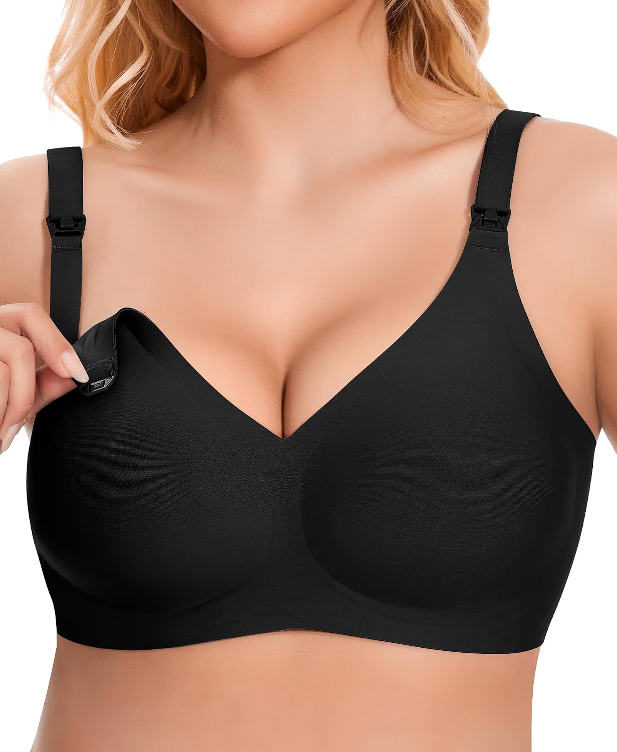 Detalle de QooNoo Still-BH ohne Bügel für Schwangerschaft & Stillzeit (gepolsterte 3D-Cups, Baumwolle-Feel, Schlaf-Bralette)