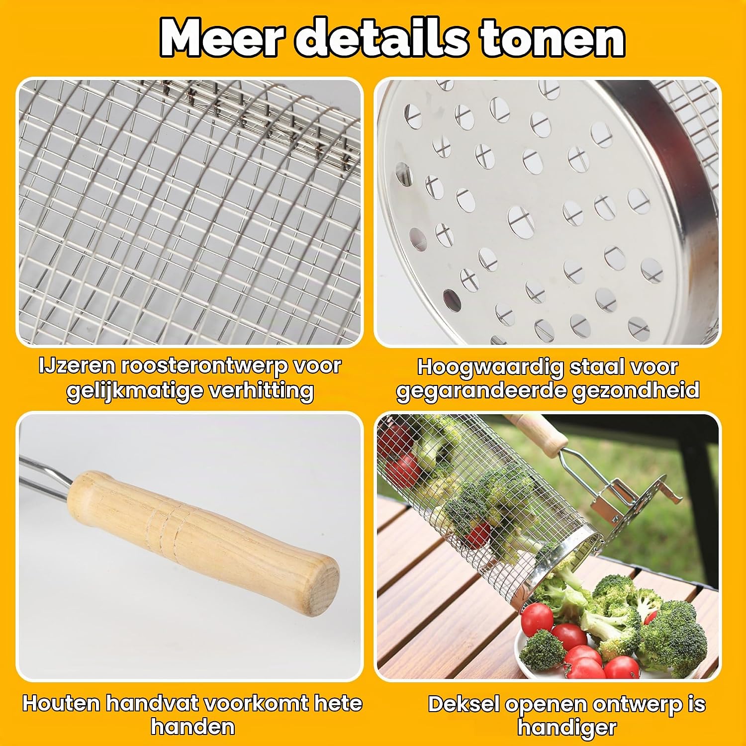 Detalle 2 de LIAILA 7-delige grillmandset van 304 RVS met afneembare greep