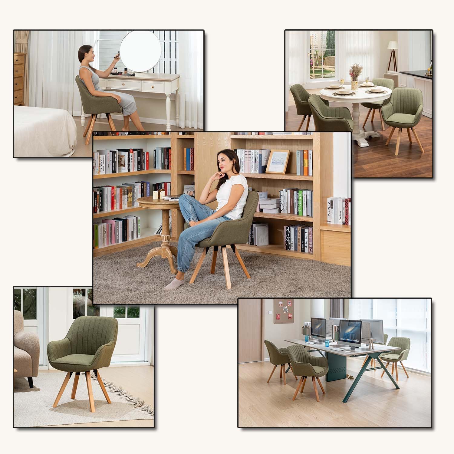 Thumbnail 3 de MEUBLE COSY sedia girevole 360° imbottita con schienale e braccioli in tessuto verde