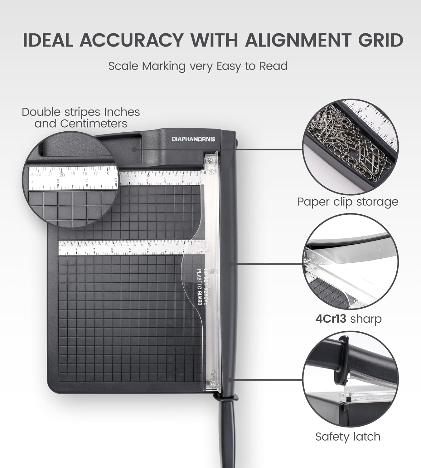 Detalle de DIAPHANORNIS AN22021 12-Inch Guillotine Paper Trimmer with Blade Lock