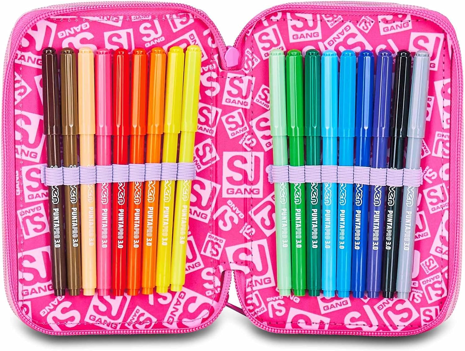 Detalle de SJ GANG STYLE JAM GANG Astuccio Scuola 3 Zip, Fucsia – Triplo Scomparto per Scuola Elementare