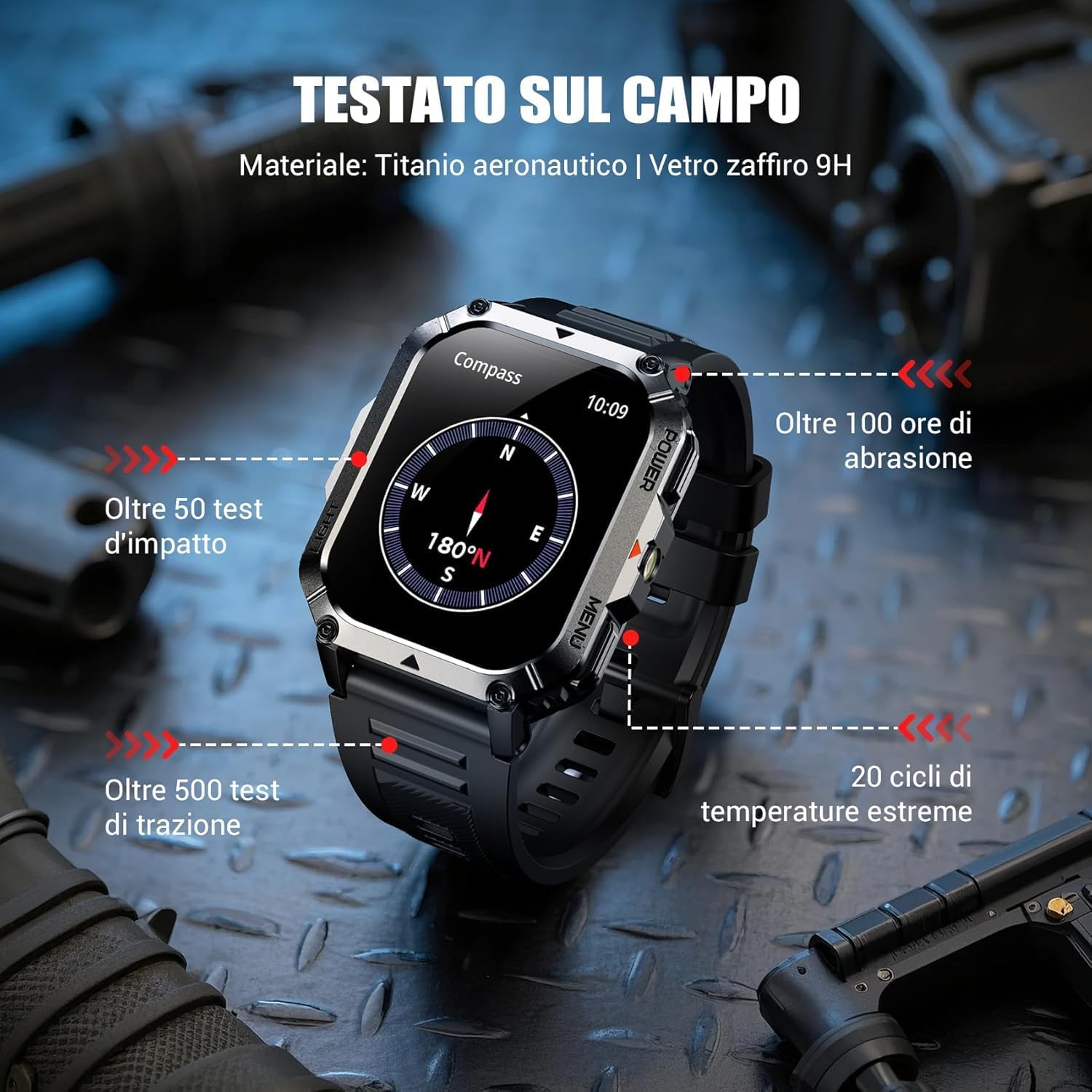 Thumbnail 2 de IOWODO Smartwatch Uomo Militare 2.01” IP68 con Bluetooth, torcia LED e 123 modalità sportive