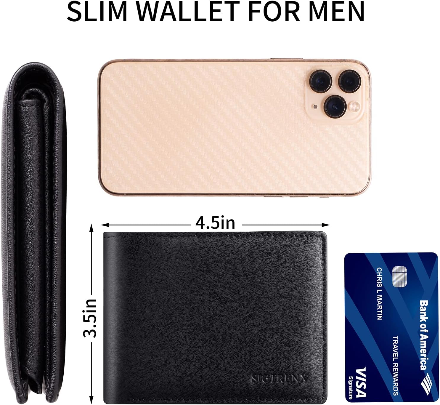 Thumbnail 5 de Sigtrenx Genuine Leather Bifold Wallet for Men with RFID Blocking and 2 ID Windows