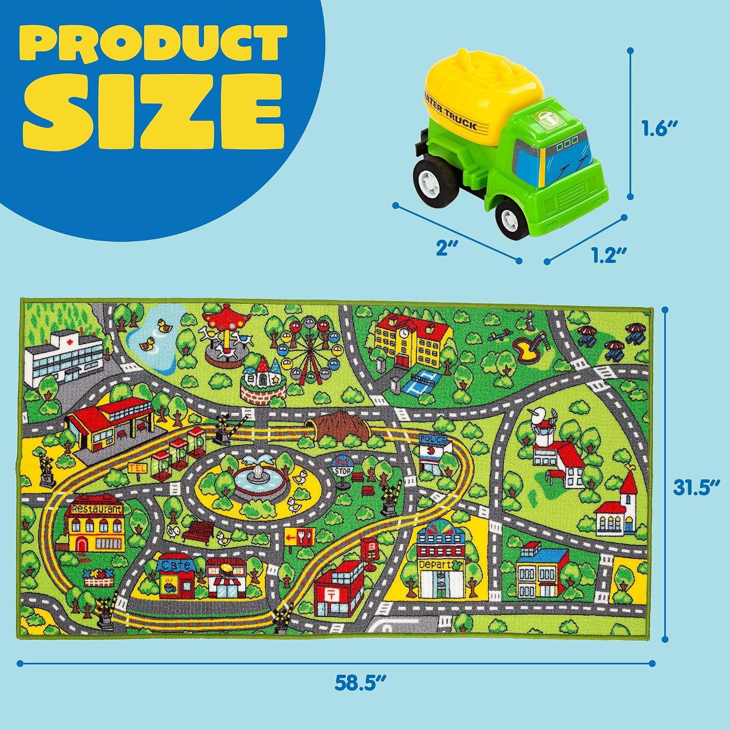 Detalle de JOYIN Kids Play Mat – Community Playmat with Road Tracks & 12 Vehicles (148x80 cm)
