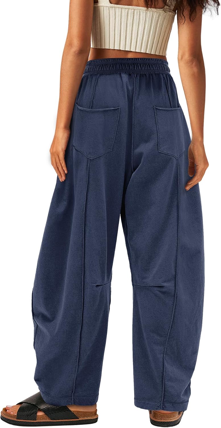 Detalle de Yanekop Women's Baggy Wide-Leg Palazzo Pants with Elastic Waist and Pockets