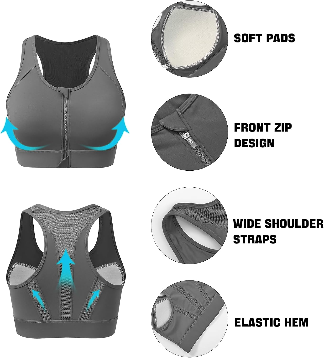 Thumbnail 2 de JoyGirl Zip-Front High-Impact Seamless Sports Bra with Built-in Pads