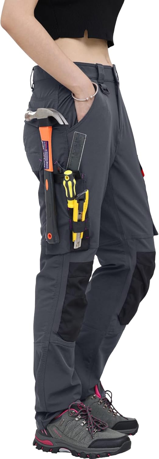 Detalle de WORK IDEA Damen Slim-Fit Stretch Arbeitshose – Kritische Stoffbereiche aus Cordura, strapazierfähig und elegant