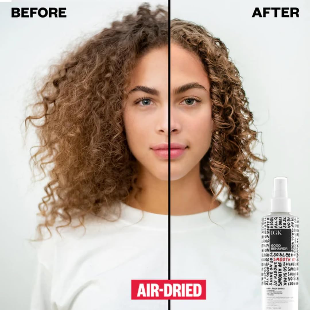 Detalle de IGK Good Behavior 4-in-1 Prep Spray (Full + Travel) — detangles, fights frizz, heat protection & shine