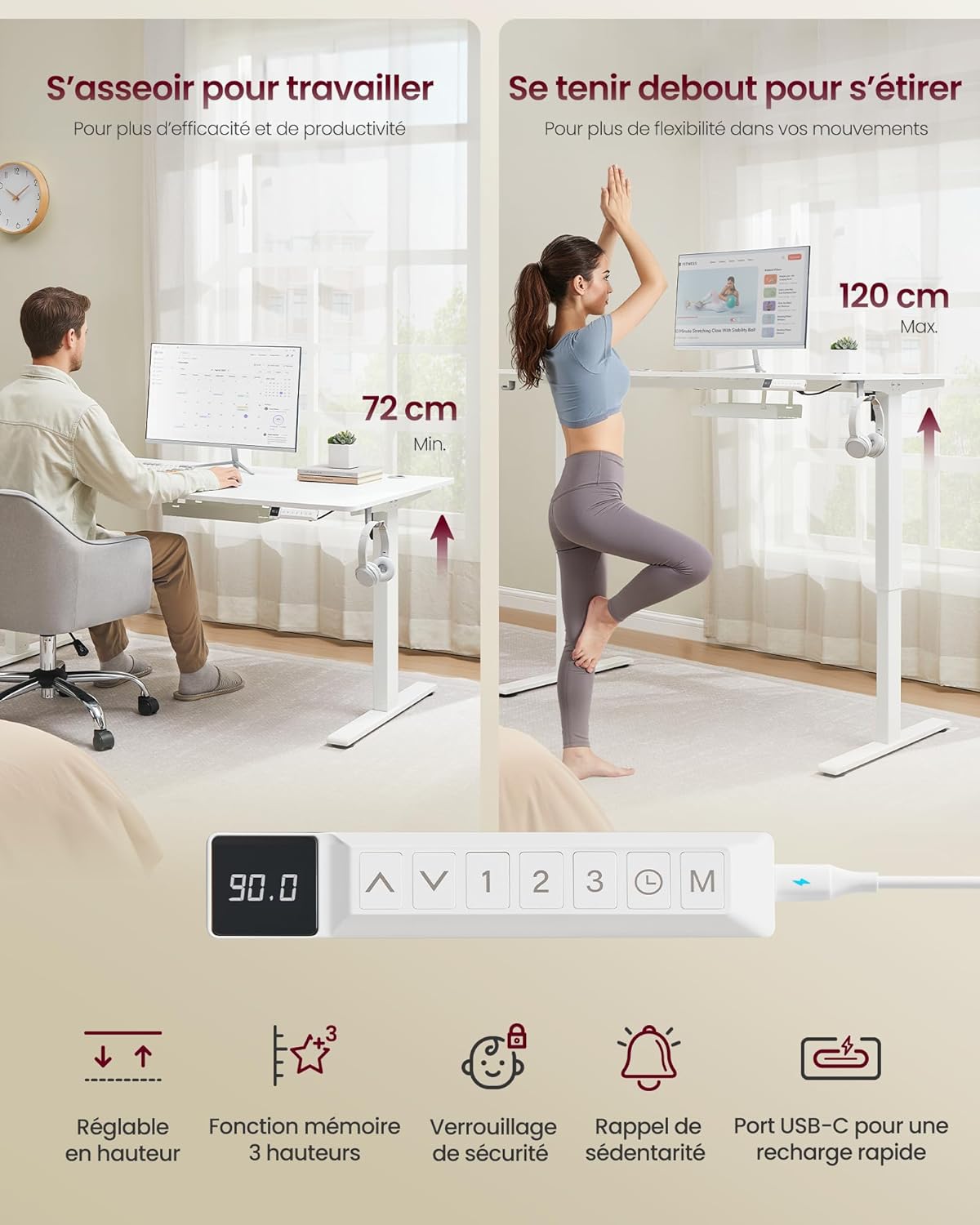 Thumbnail 5 de VASAGLE Bureau Électrique Réglable en Hauteur LSD146BZ02 📘