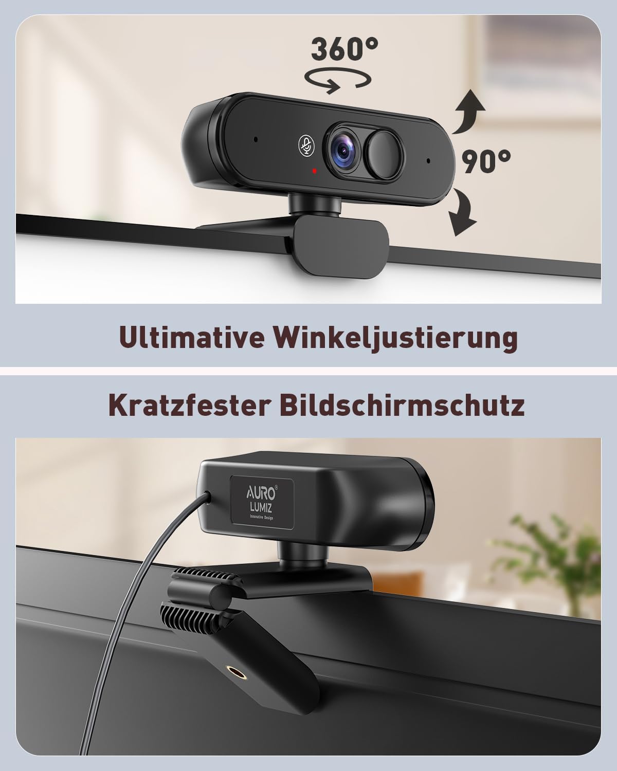 Detalle 2 de Aurolumiz 1080P FHD Webcam mit Dual-Privacy-Schutz, Mikrofon & ausziehbarem Stativ für PC/Laptop, Zoom, Teams