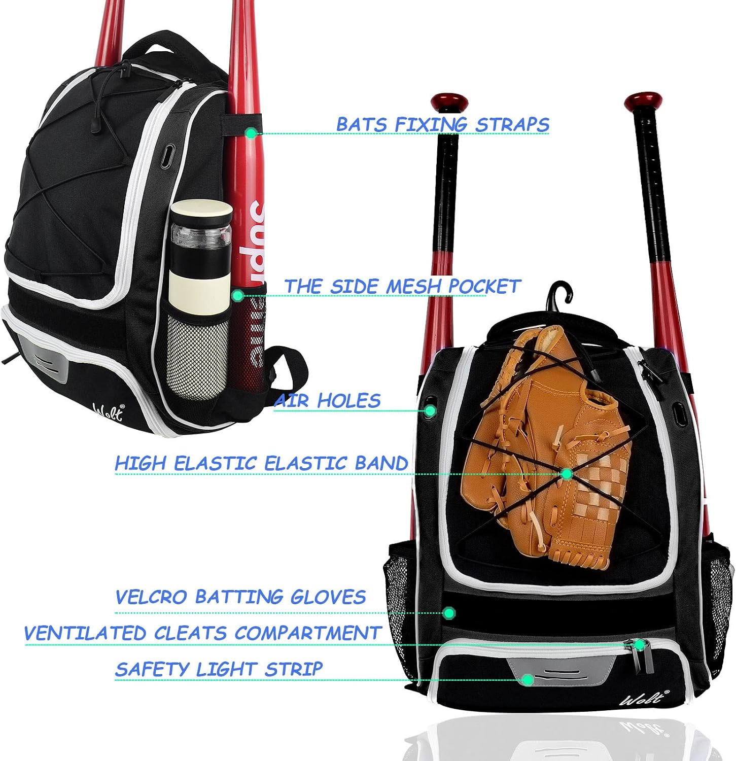 Detalle 2 de WOLT Youth Baseball Bag 18.5" Backpack