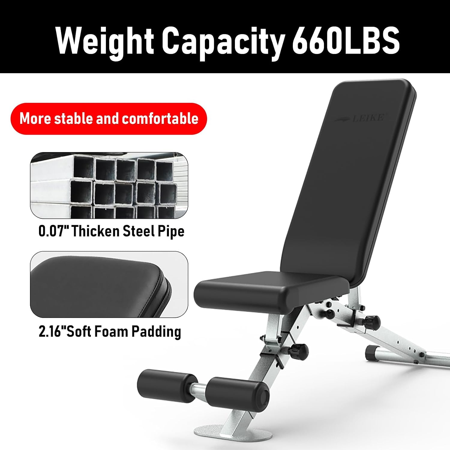 Thumbnail 6 de leikefitness GM5809 Adjustable Weight Bench, Foldable with Automatic Lock