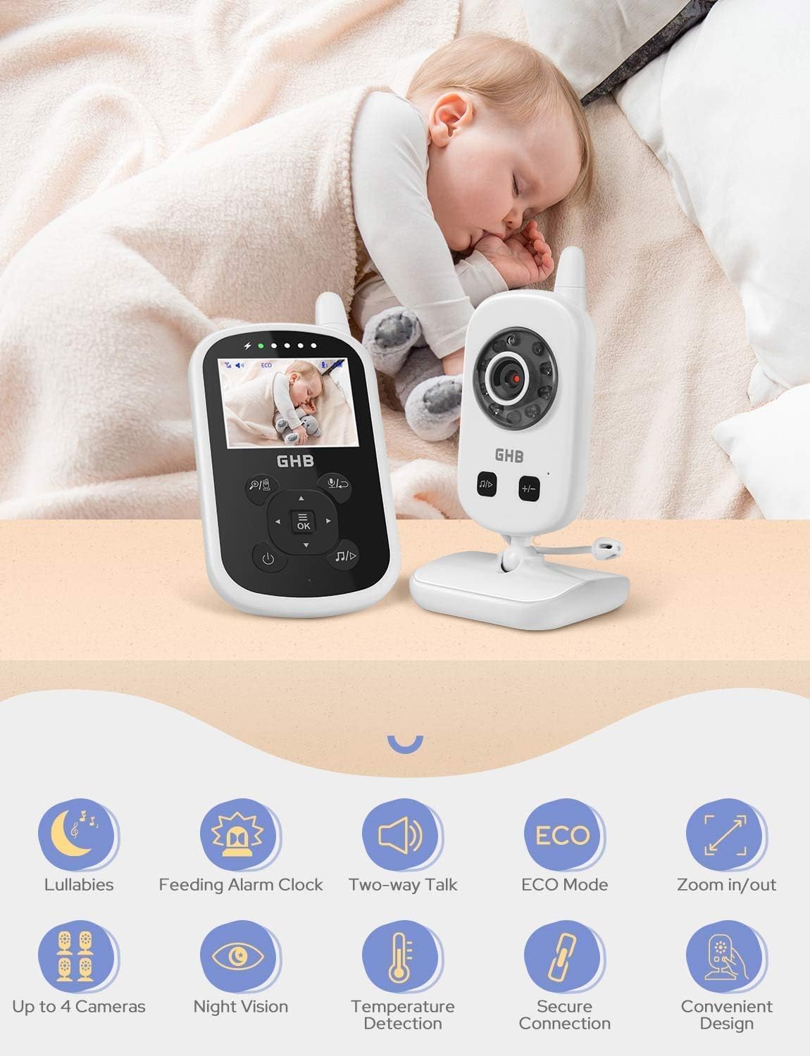 Thumbnail 1 de GHB Baby Monitor with Camera and Night Vision (2.4-Inch Display)