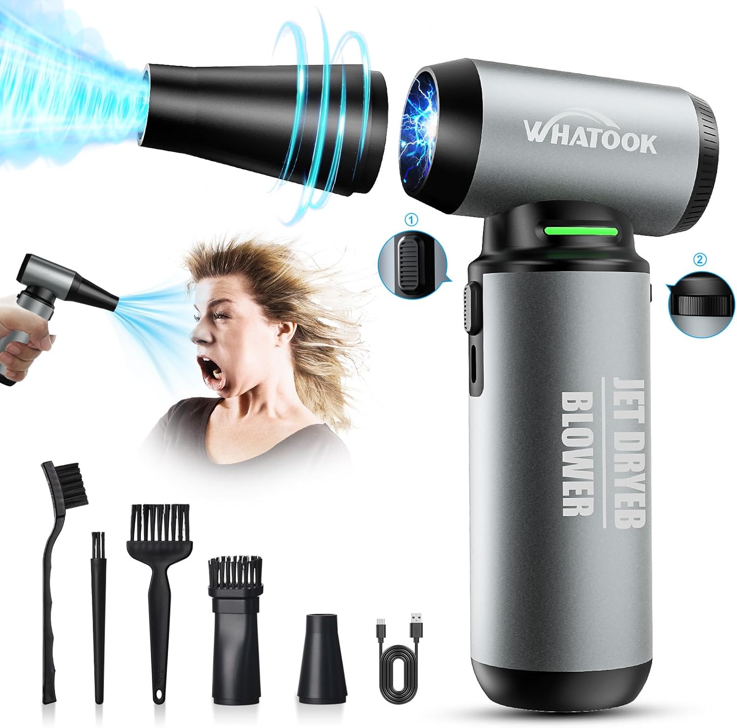 Thumbnail 5 de WHATOOK W02 Compressed Air Duster – cordless electric air blower with adjustable speeds and rechargeable battery