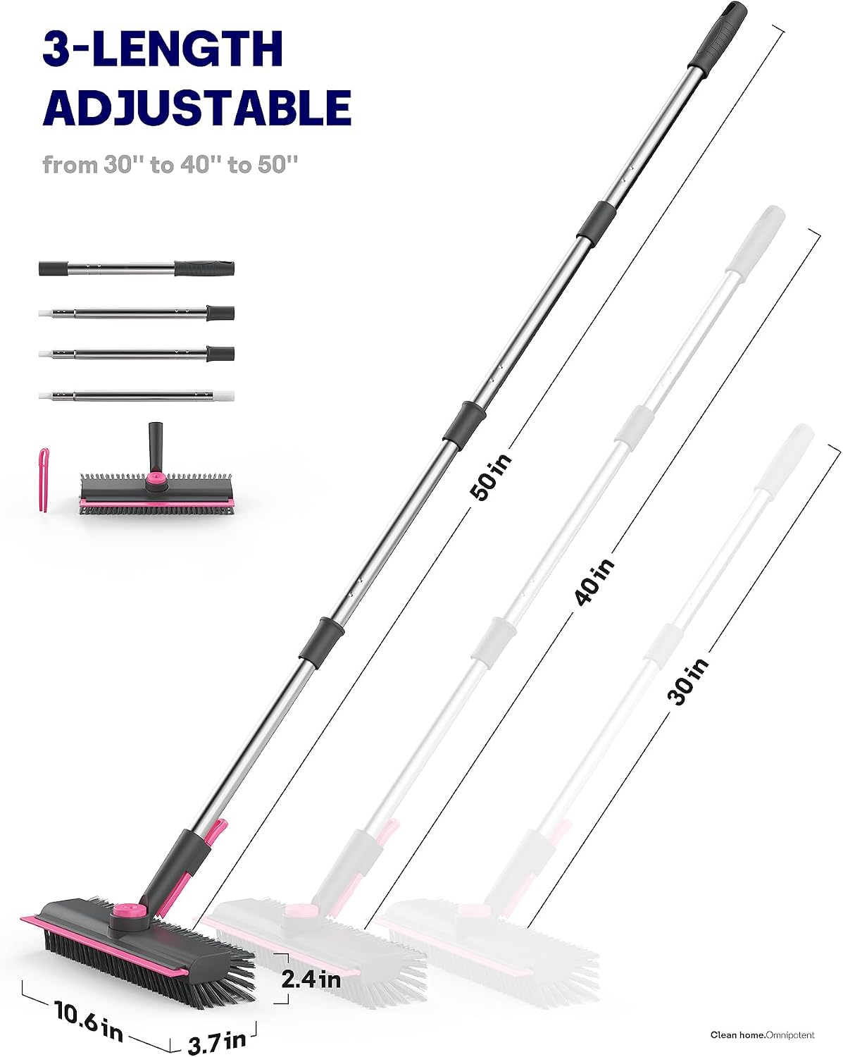 Detalle de HelpX FCB-PG1 3-in-1 Floor Scrub Brush with Adjustable Handle and Squeegee