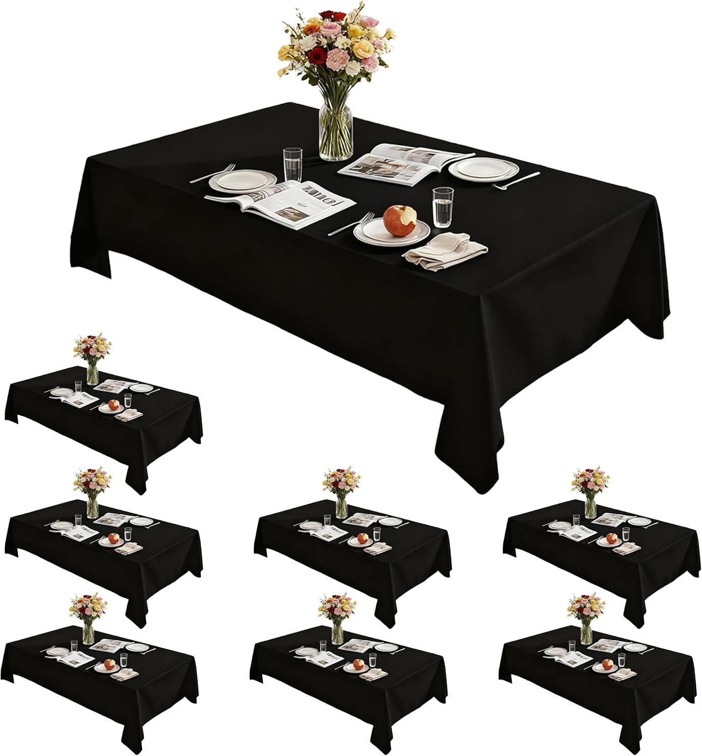Thumbnail 6 de Lemict Rectangle Tablecloth 60" x 84" (Black) – Washable, Wrinkle-Free, 6 Pack